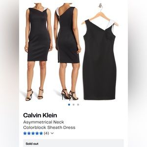 Calvin Klein Asymmetrical Neck Colorblock Sheath Dress